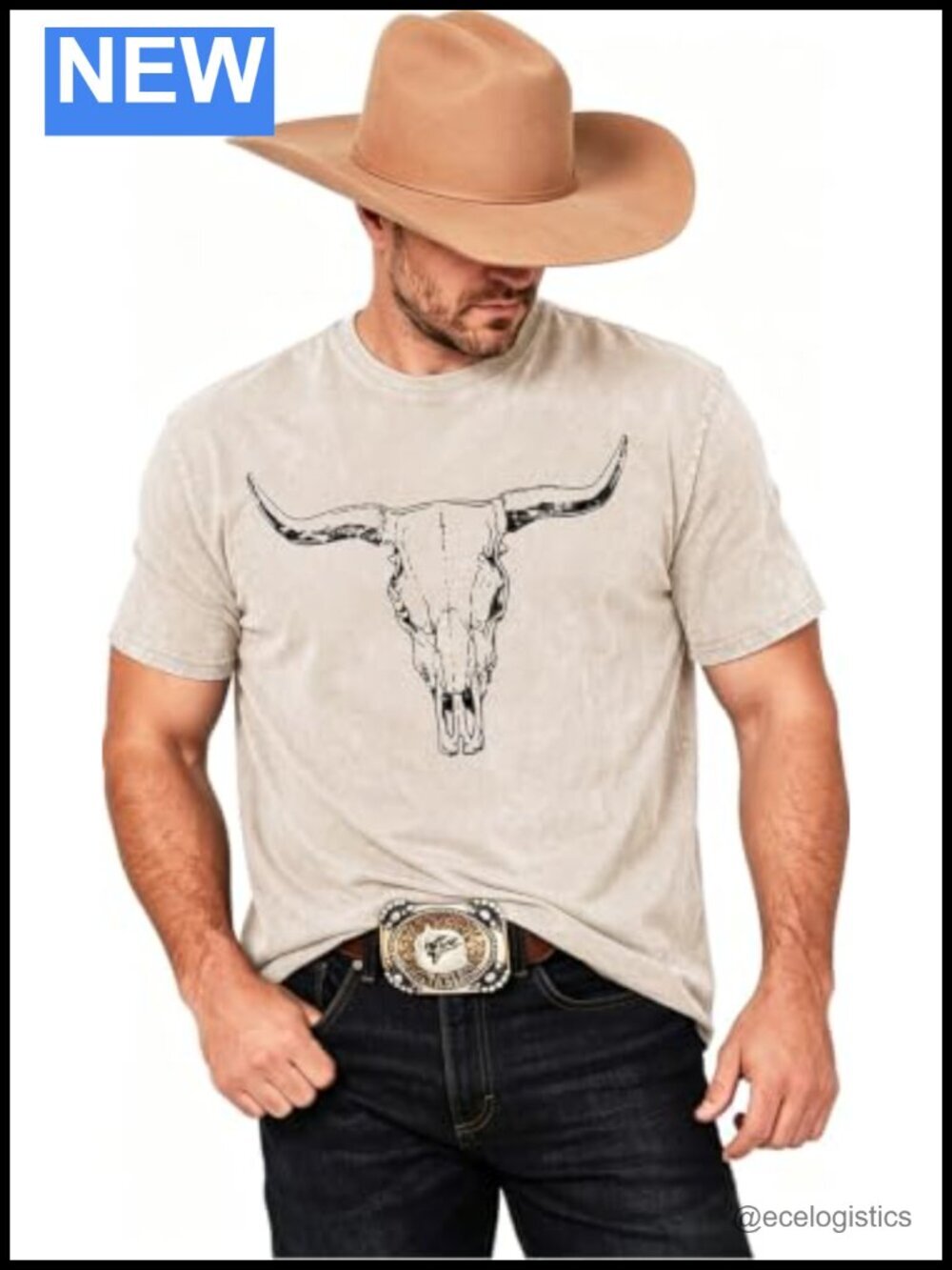 Oversized Western Cow Skull Graphic Tee - Relaxed Fit Crew Neck Cotton T-Shirt